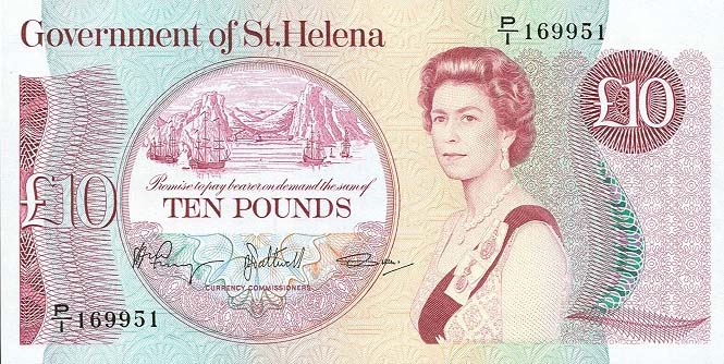 Front of Saint Helena p8b: 10 Pounds from 1985