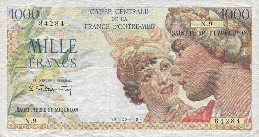 Front of Saint Pierre and Miquelon p28a: 1000 Francs from 1950