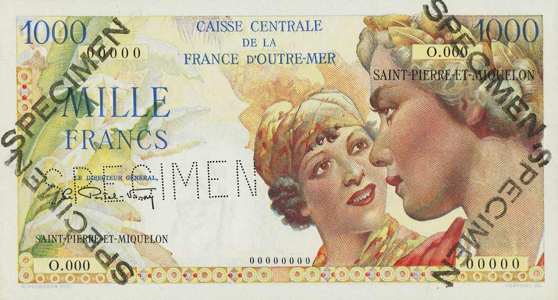 Front of Saint Pierre and Miquelon p28s: 1000 Francs from 1950