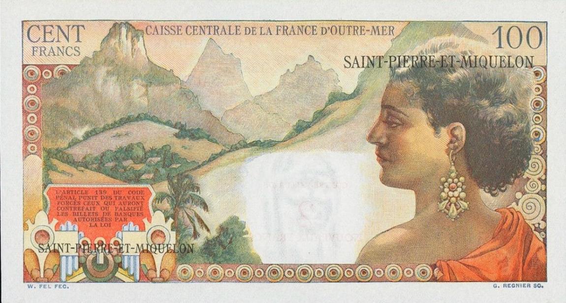 Back of Saint Pierre and Miquelon p32: 2 Nouveaux Francs from 1963