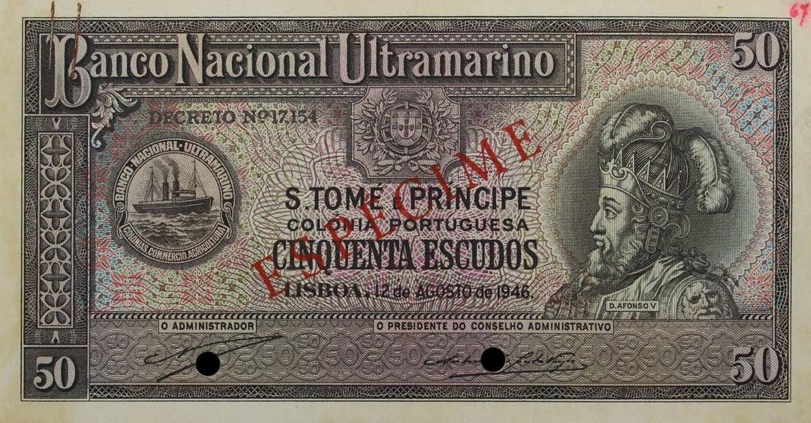 Front of Saint Thomas and Prince p33s: 50 Escudos from 1946