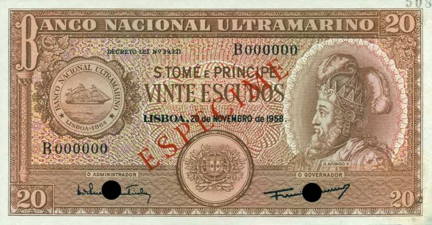 Front of Saint Thomas and Prince p36s: 20 Escudos from 1958