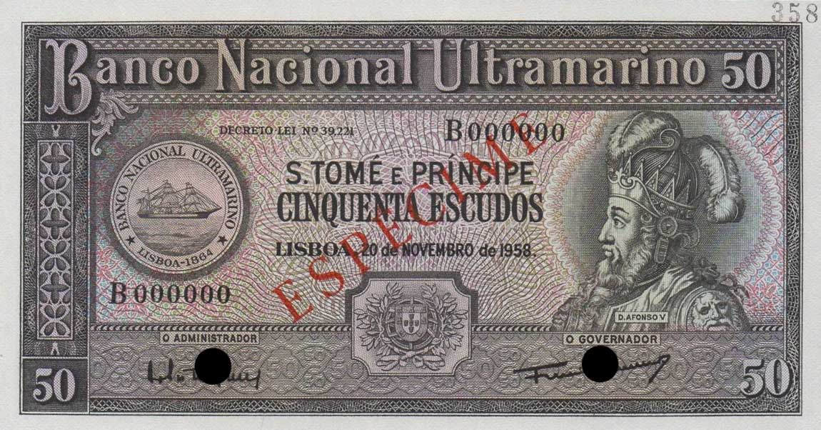 Front of Saint Thomas and Prince p37s: 50 Escudos from 1958