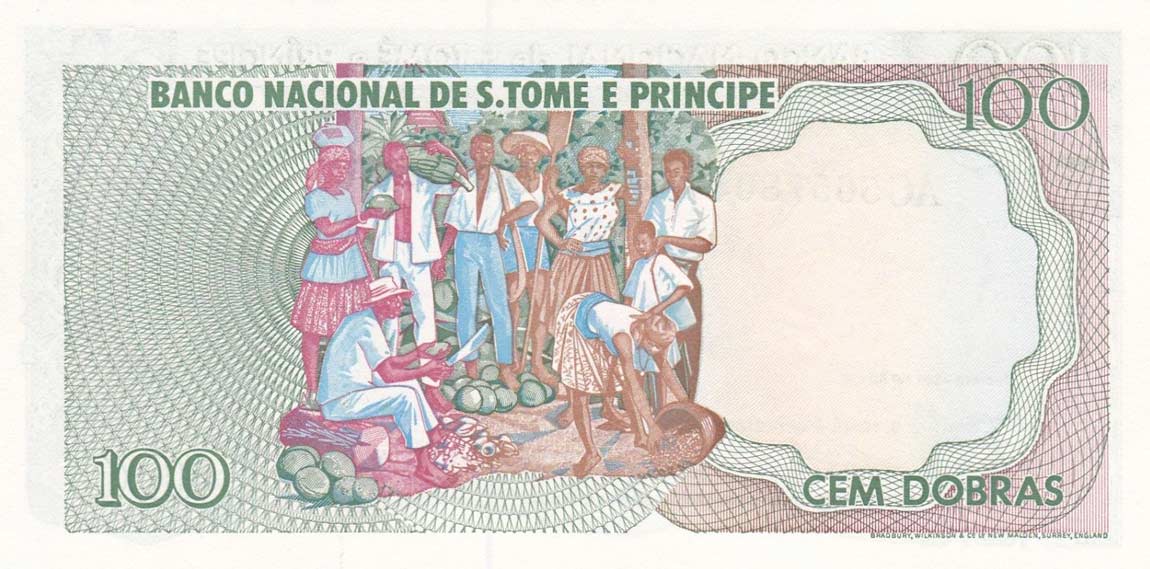 Back of Saint Thomas and Prince p53a: 100 Dobras from 1977