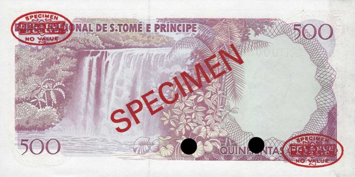 Back of Saint Thomas and Prince p61s: 500 Dobras from 1989