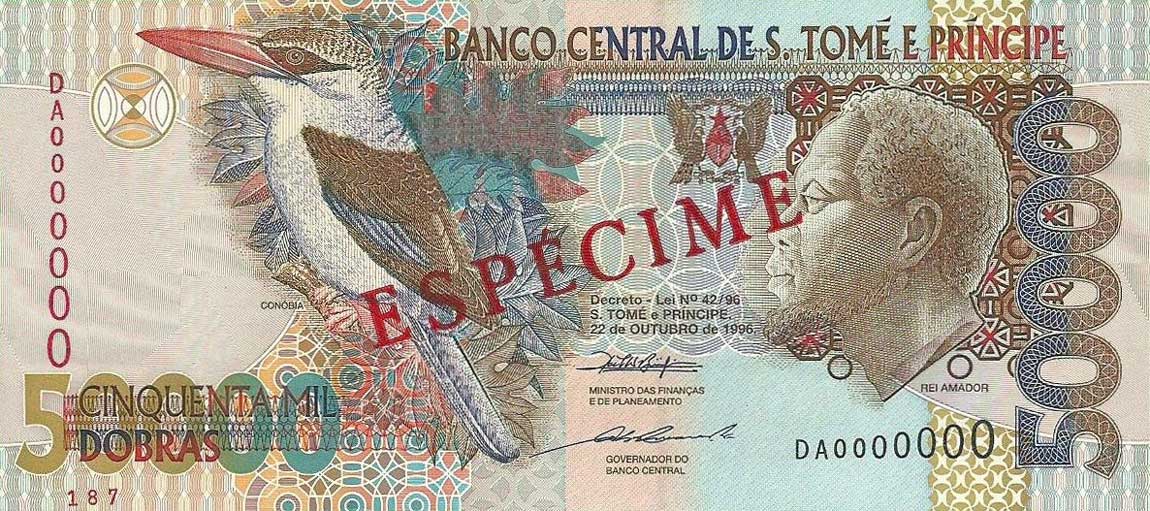 Front of Saint Thomas and Prince p68s: 50000 Dobras from 1996