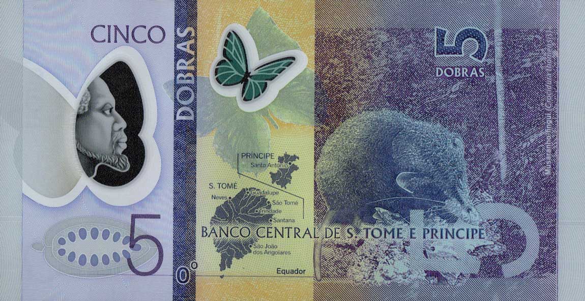 Back of Saint Thomas and Prince p70a: 5 Dobras from 2016