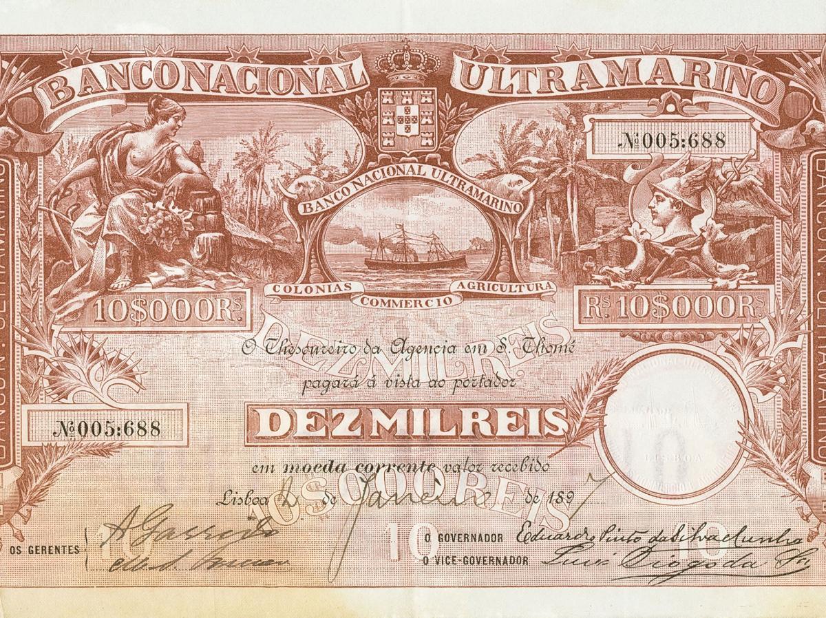 Front of Saint Thomas and Prince p5: 10000 Reis from 1897