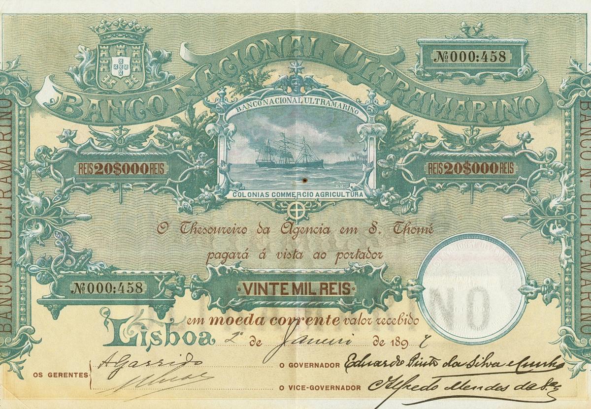 Front of Saint Thomas and Prince p6: 20000 Reis from 1897
