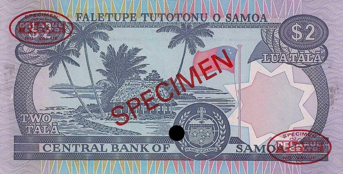 Back of Samoa p25s: 2 Tala from 1985