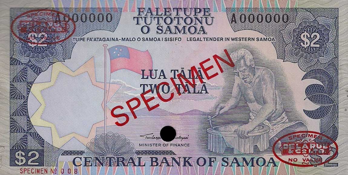Front of Samoa p25s: 2 Tala from 1985