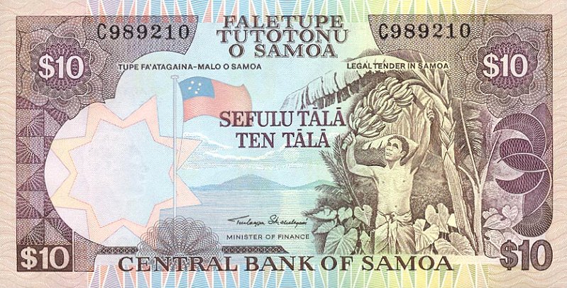 Front of Samoa p27a: 10 Tala from 1985