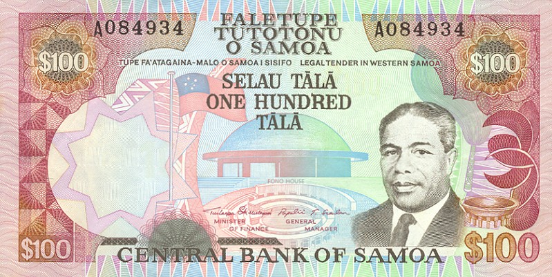 Front of Samoa p30a: 100 Tala from 1990