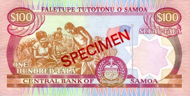 Back of Samoa p30s: 100 Tala from 1990