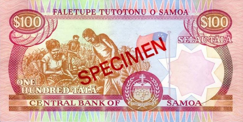 Back of Samoa p30s: 100 Tala from 1990