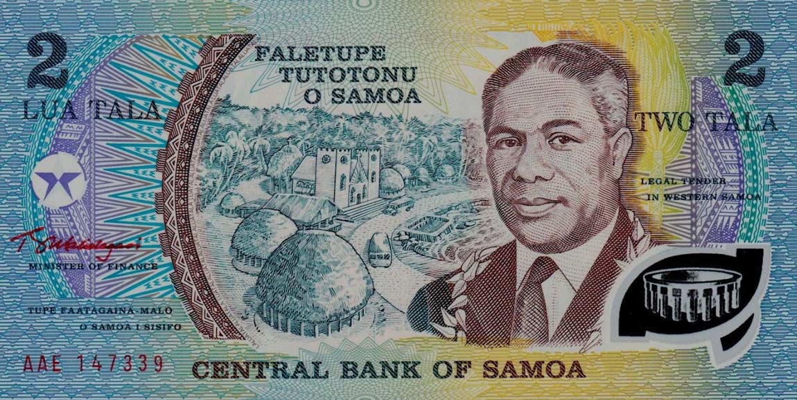 Front of Samoa p31e: 2 Tala from 1990