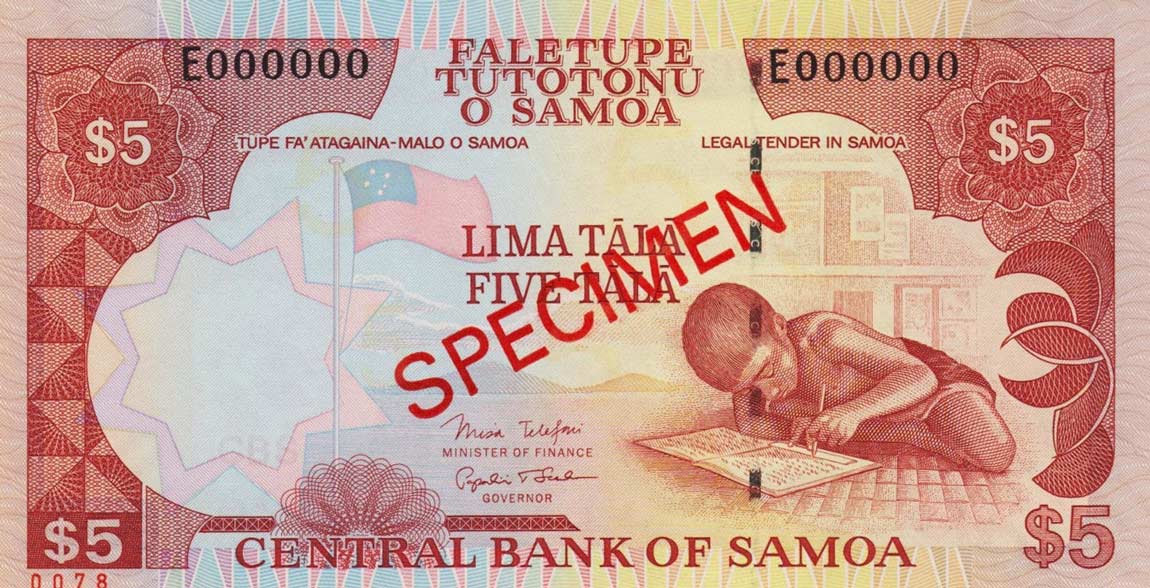 Front of Samoa p33s: 5 Tala from 2002