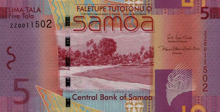 Front of Samoa p38r: 5 Tala from 2008