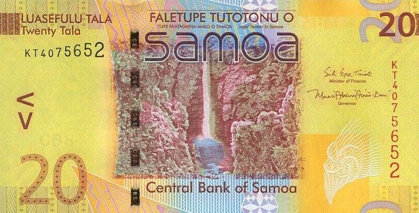 Front of Samoa p40c: 20 Tala from 2017