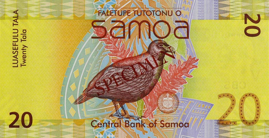 Back of Samoa p40s: 20 Tala from 2008
