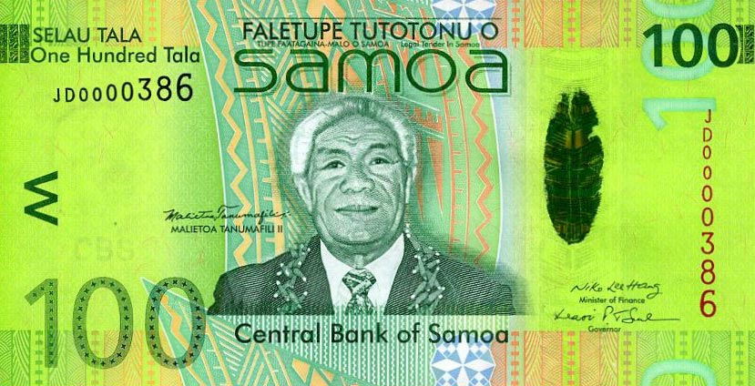 Front of Samoa p43a: 100 Tala from 2008
