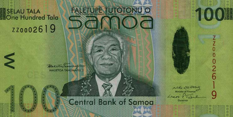 Front of Samoa p43r: 100 Tala from 2008