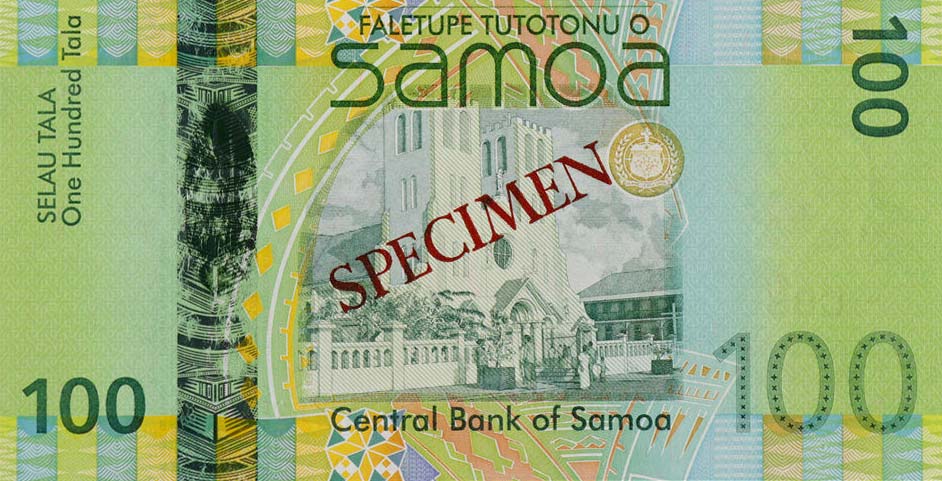 Back of Samoa p43s: 100 Tala from 2008
