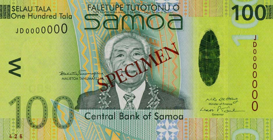 Front of Samoa p43s: 100 Tala from 2008