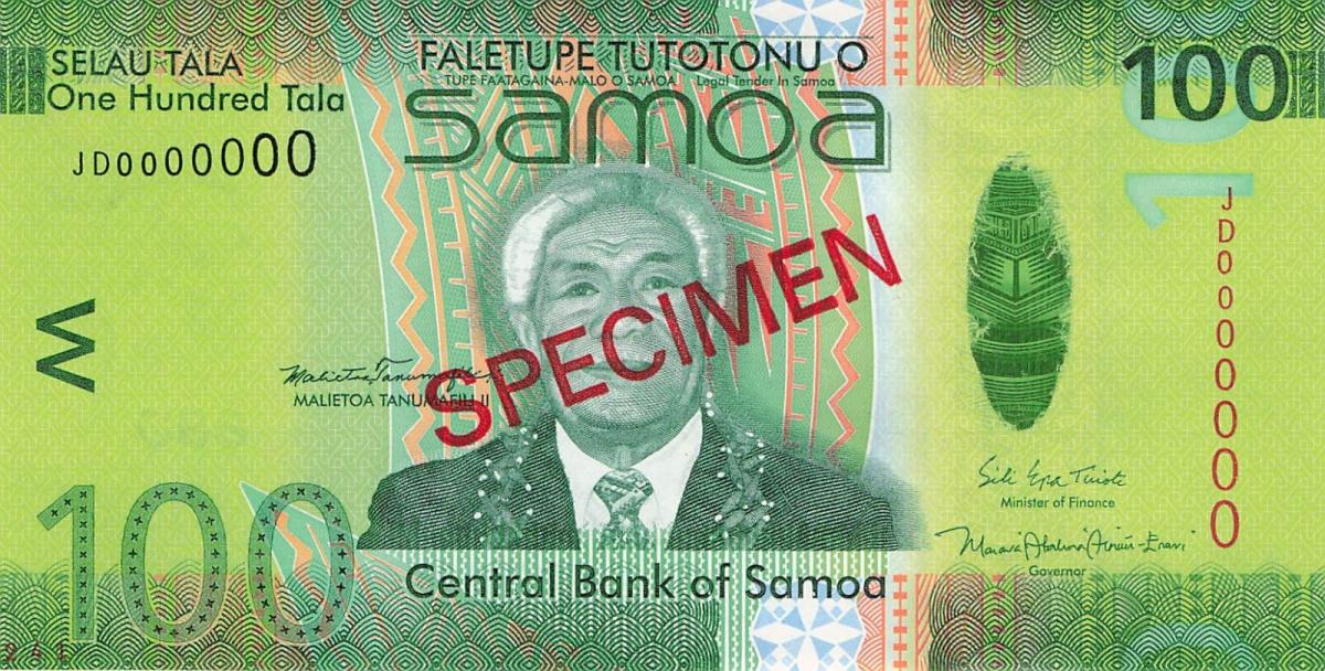 Front of Samoa p44s: 100 Tala from 2012