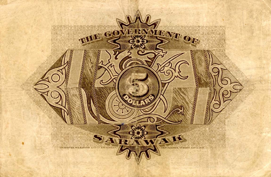 Back of Sarawak p15: 5 Dollars from 1929