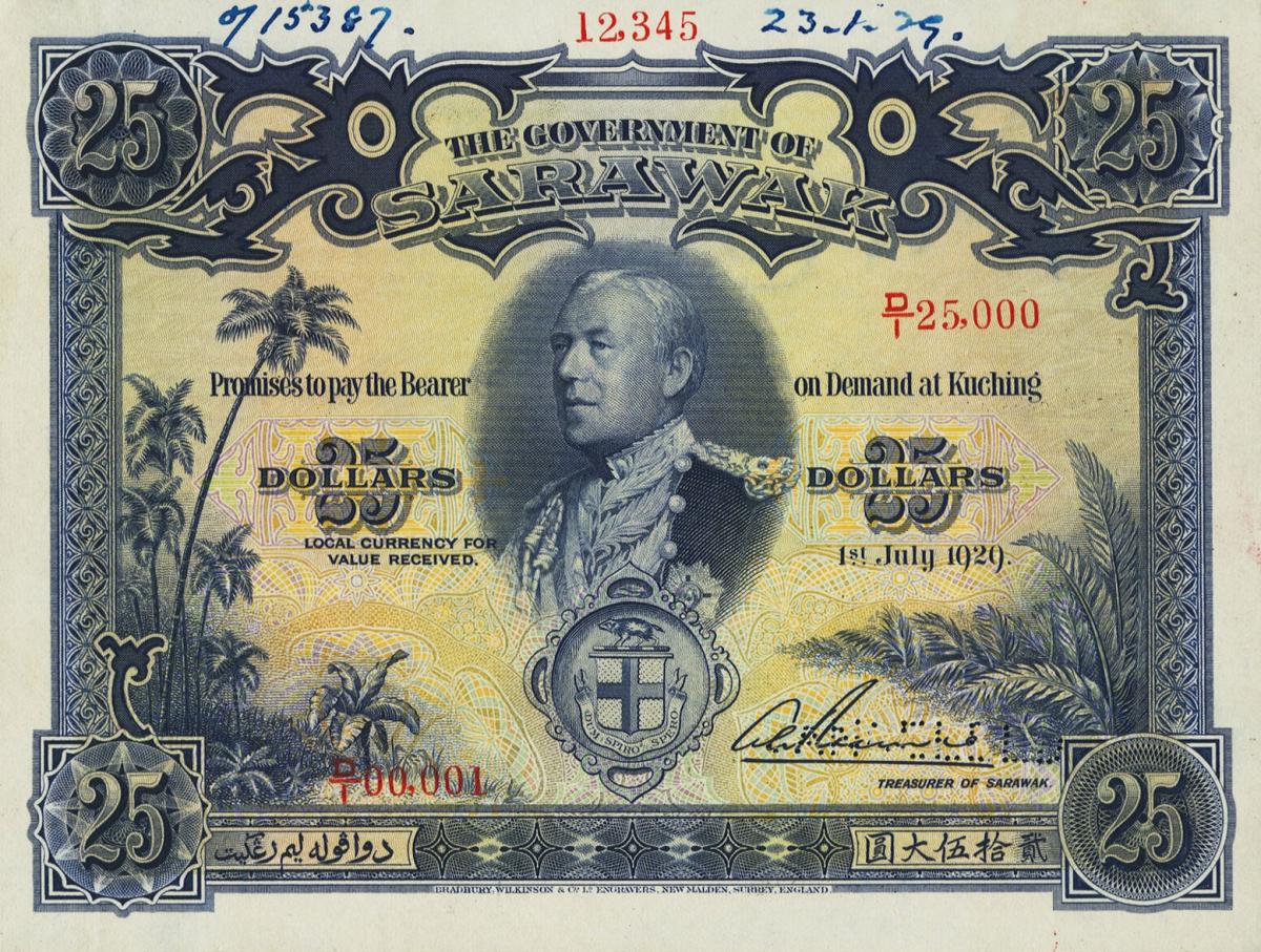Front of Sarawak p17s: 25 Dollars from 1929