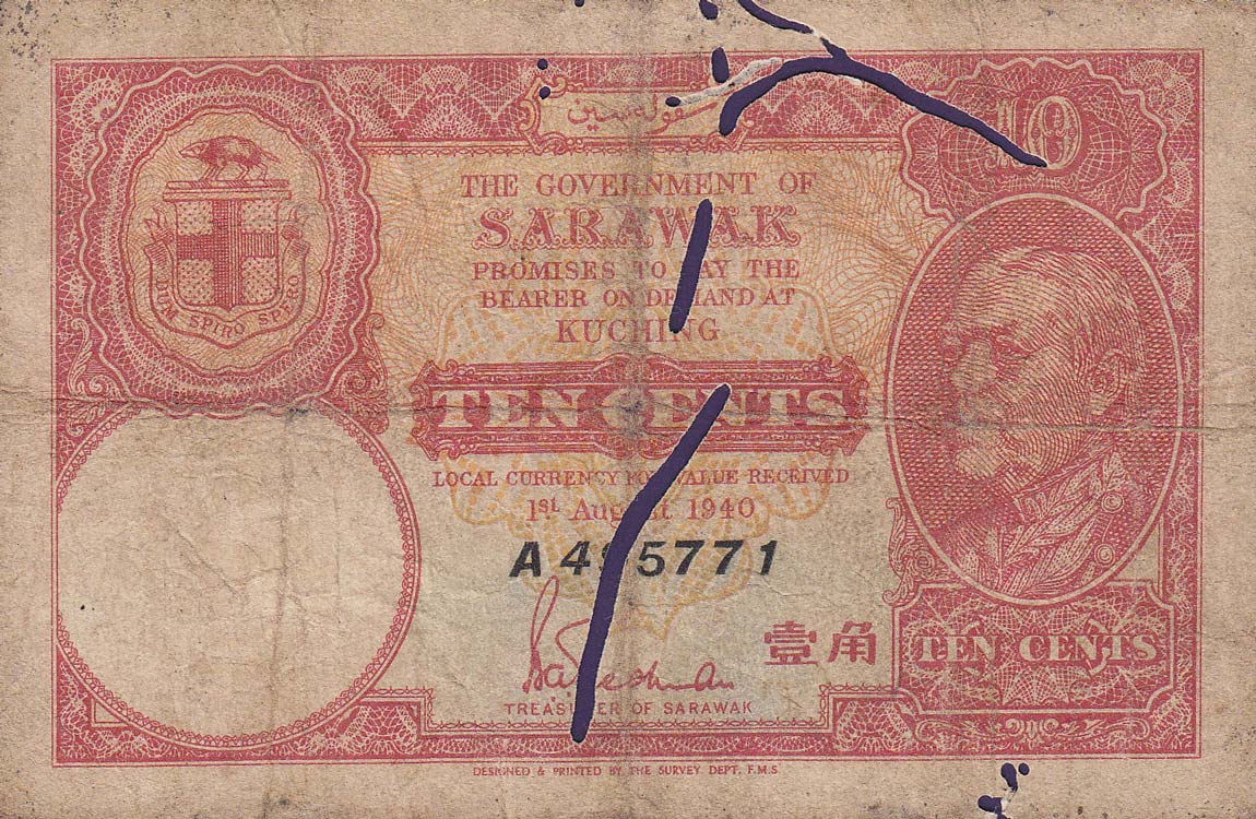 Front of Sarawak p25a: 10 Cents from 1940