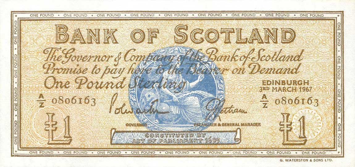 Front of Scotland p105b: 1 Pound from 1967