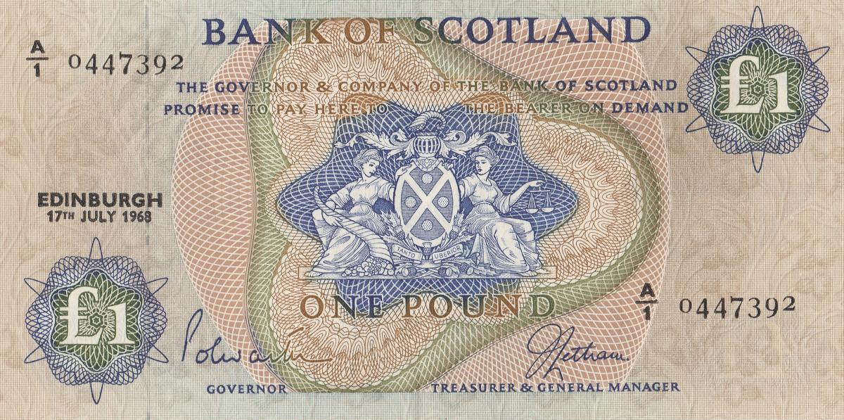 Front of Scotland p109a: 1 Pound from 1968