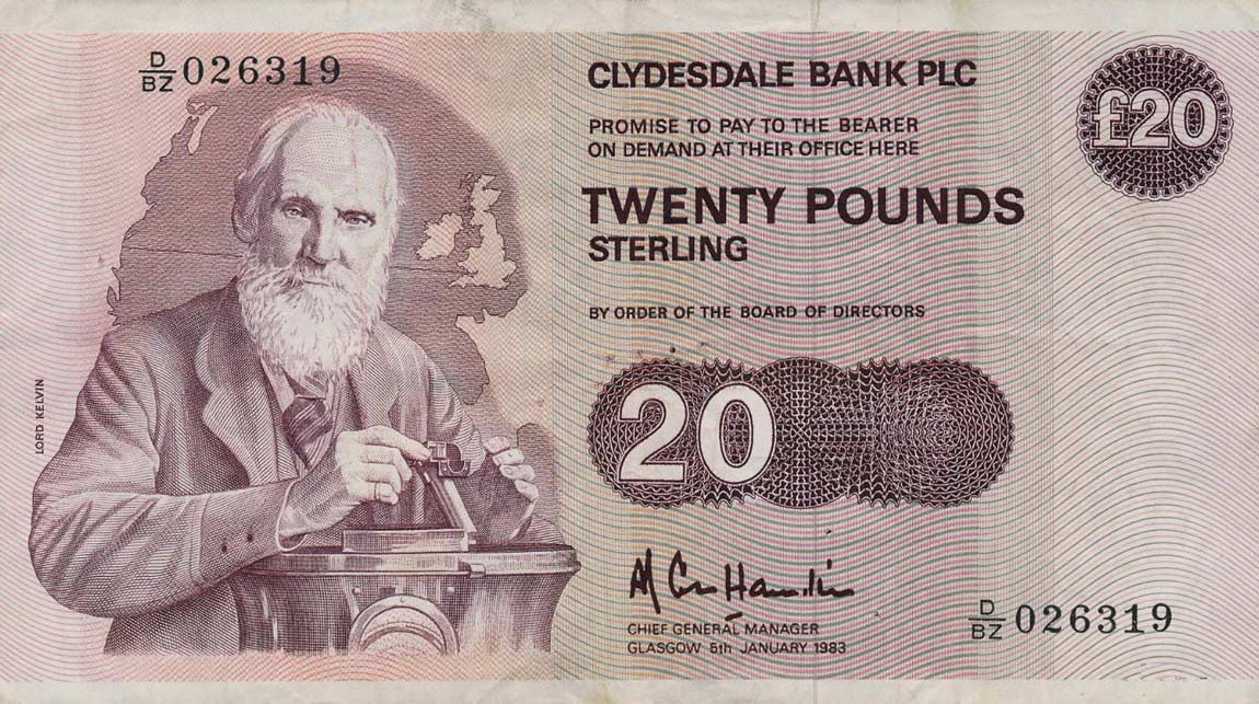 Front of Scotland p215b: 20 Pounds from 1983