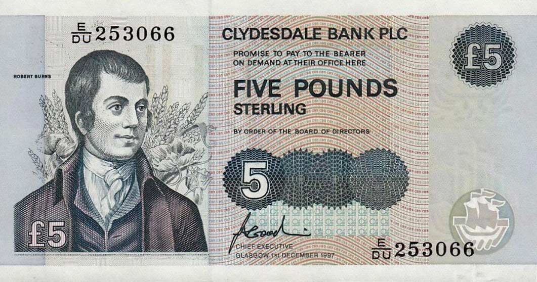 Front of Scotland p218c: 5 Pounds from 1996