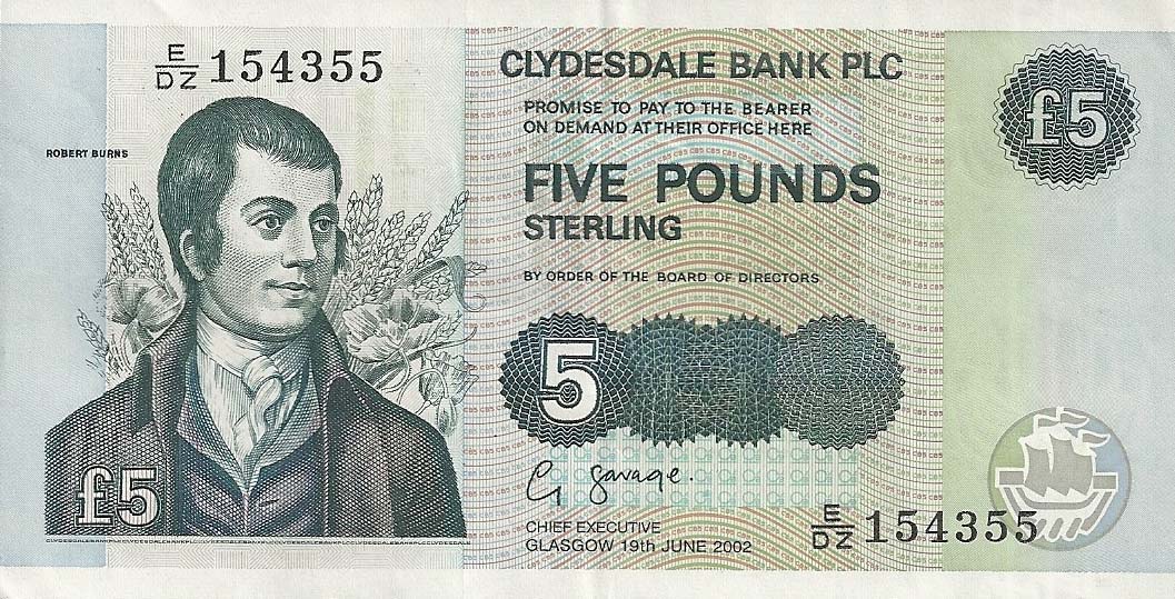 Front of Scotland p218d: 5 Pounds from 2002
