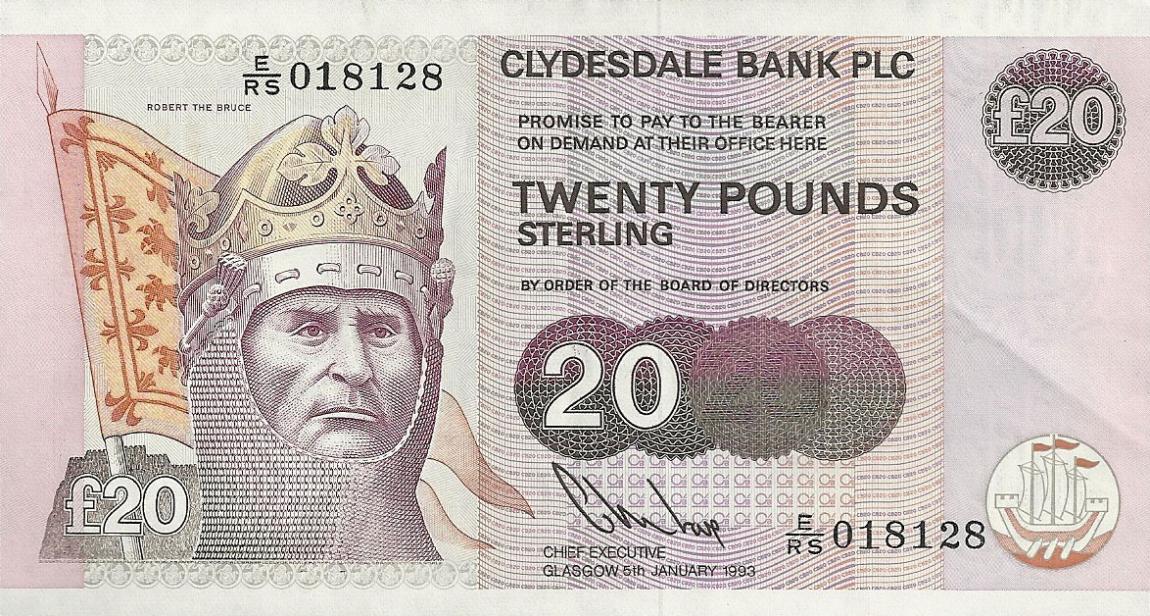 Front of Scotland p220b: 20 Pounds from 1993