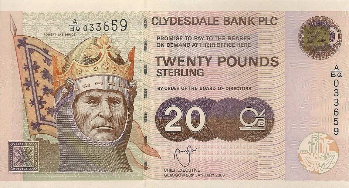 Front of Scotland p228d: 20 Pounds from 2003