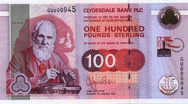 Front of Scotland p229D: 100 Pounds from 2001