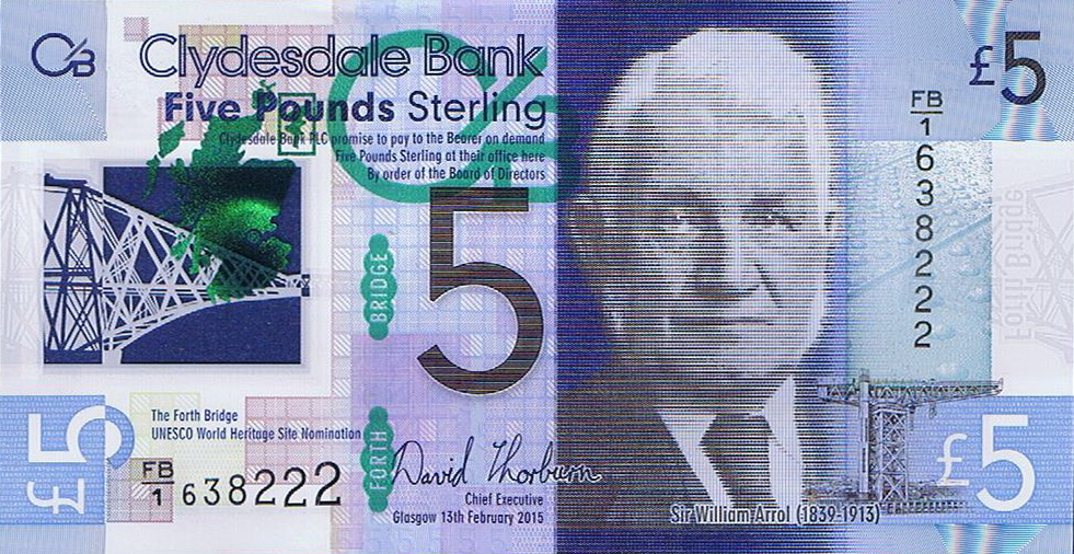 Front of Scotland p229Na: 5 Pounds from 2015