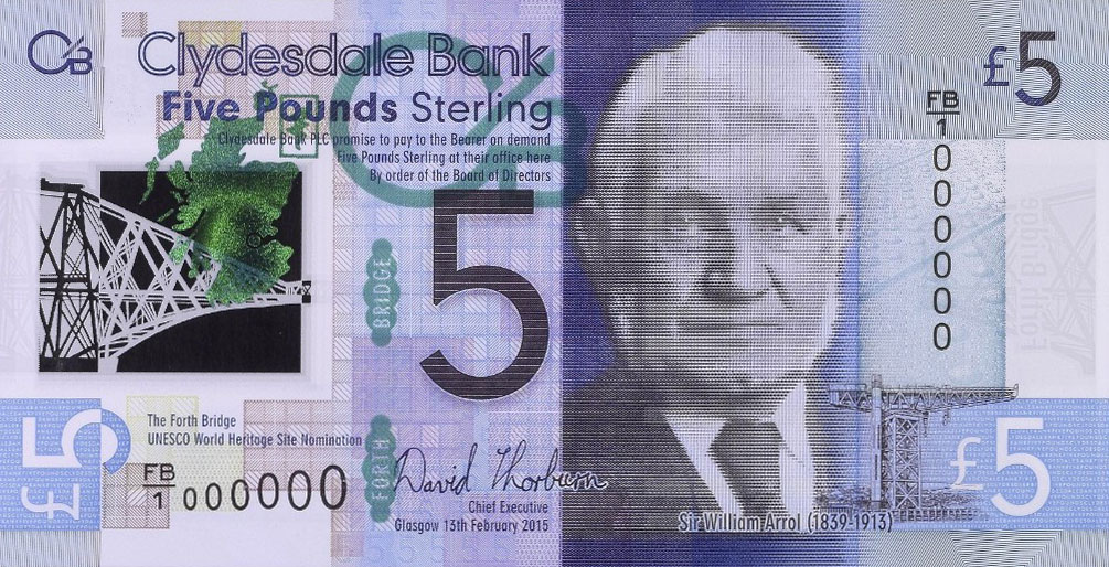 Front of Scotland p229Ns: 5 Pounds from 2015