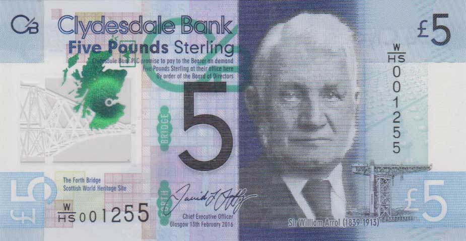 Front of Scotland p229Oa: 5 Pounds from 2016