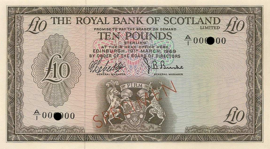 Front of Scotland p331s: 10 Pounds from 1969