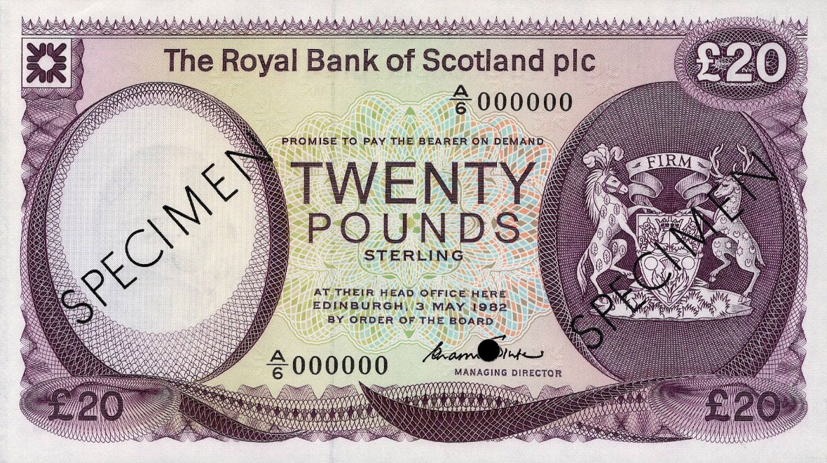 Front of Scotland p344s: 20 Pounds from 1982