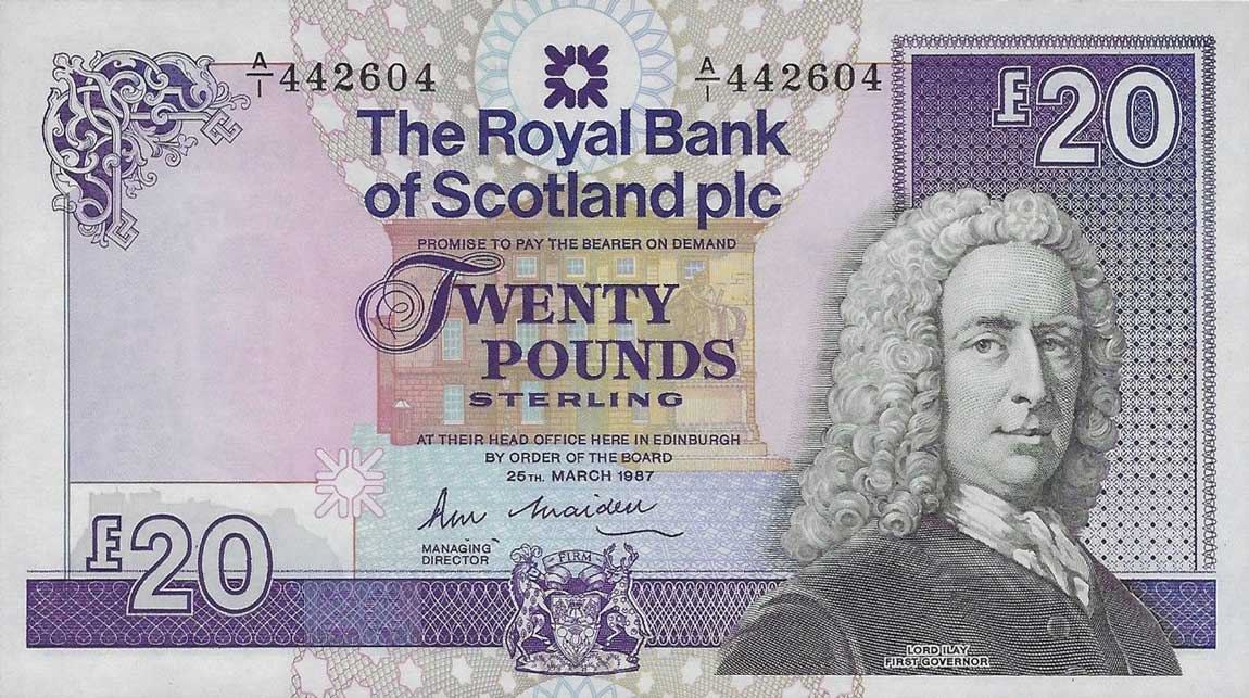 Front of Scotland p349a: 20 Pounds from 1987