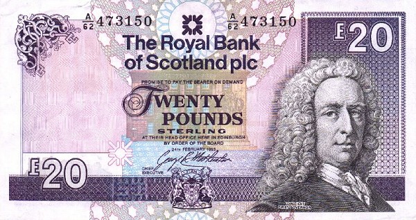 Front of Scotland p354b: 20 Pounds from 1998