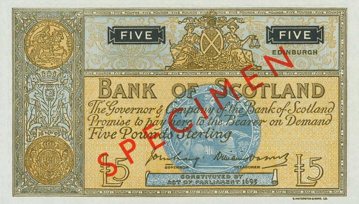 Front of Scotland p99s: 5 Pounds from 1955
