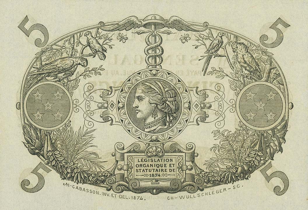 Back of Senegal pA1: 5 Francs from 1874