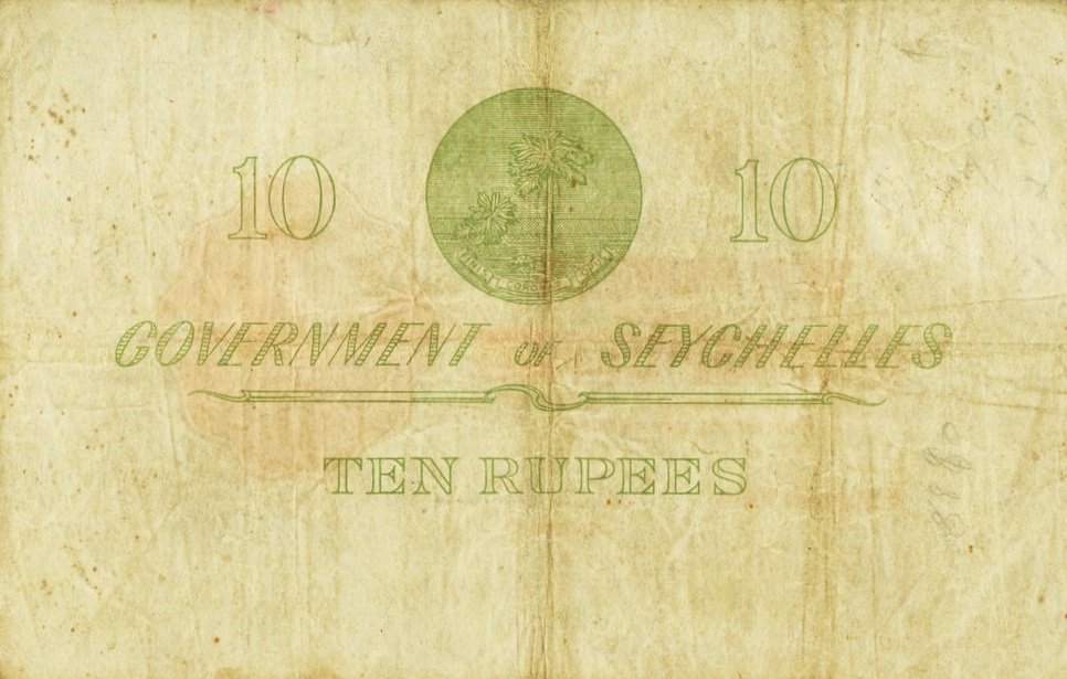 Back of Seychelles p12a: 10 Rupees from 1954
